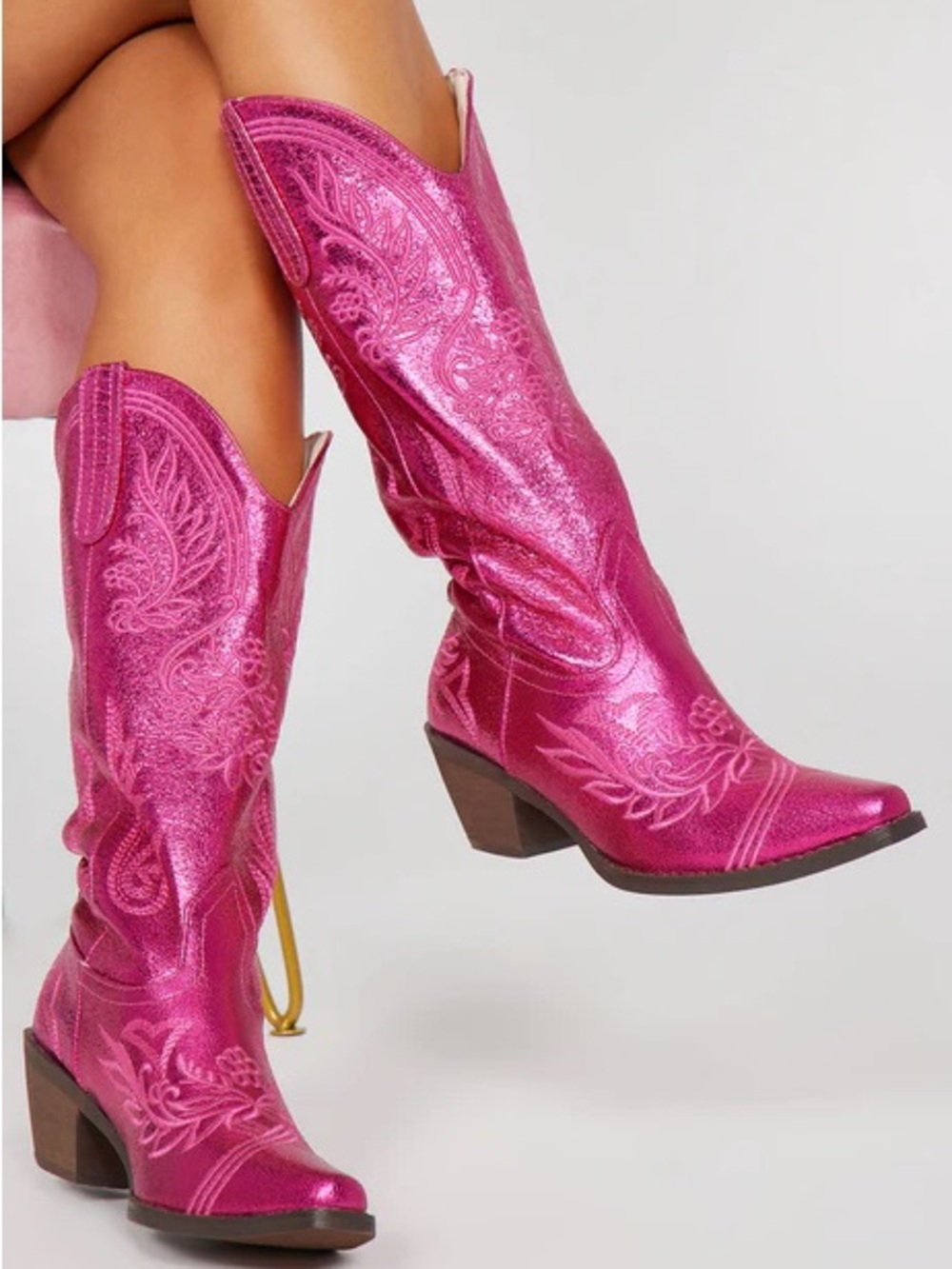 Fashion Nova Metallic Hot Pink Western Boots